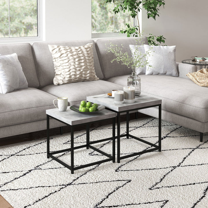 Coffee Table Set of 2, Nest of Tables with 3.5cm Thick Tabletop, Grey