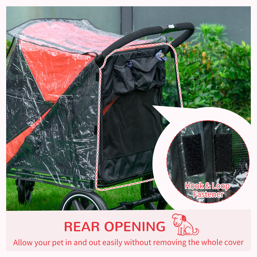 One-Click Foldable Pet Travel Stroller with Rain Cover, Cat Dog Pushchair with Universal Front Wheels, Shock Absorber, Storage Bags, Mesh Window, Safety Leash for Large and Medium Dogs (Red)