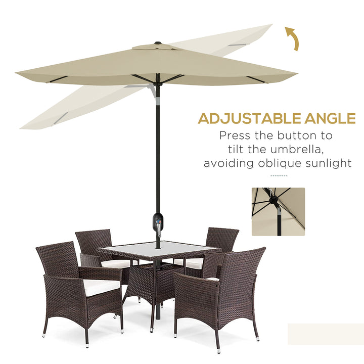 2 x 3(m) Garden Parasol Umbrella, Rectangular Outdoor Market Umbrella Sun Shade with Crank & Push Button Tilt, 6 Ribs, Aluminium Pole, Cream White