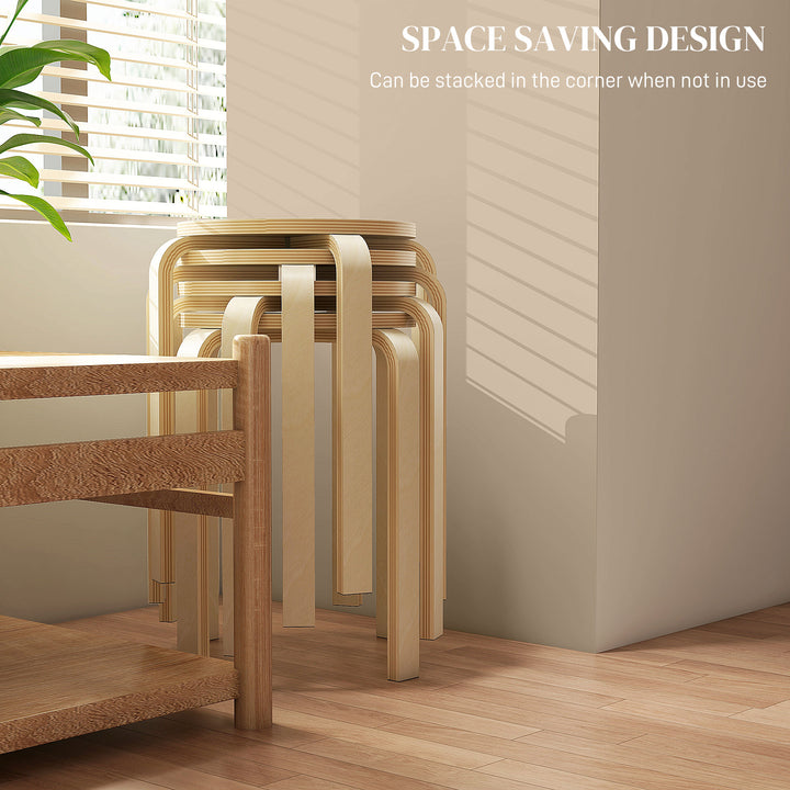 Stackable Stools Set of 4, Modern Stacking Chairs, Round Backless Stools for Kitchen, Dining Room, Office, Outdoors, Nature Wood Finish