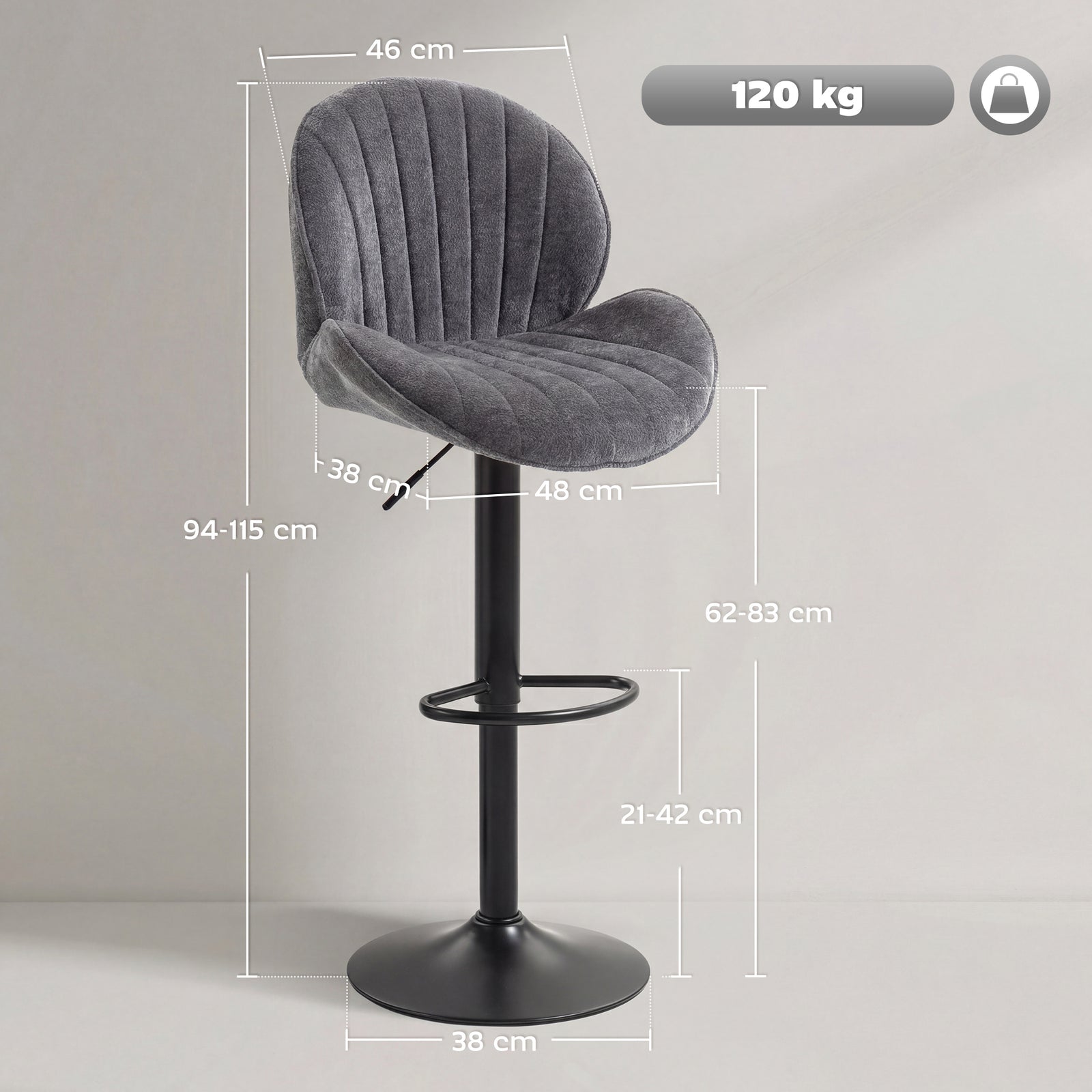 Bar Stools Set of 2, Swivel Barstools with Back, Adjustable Height and