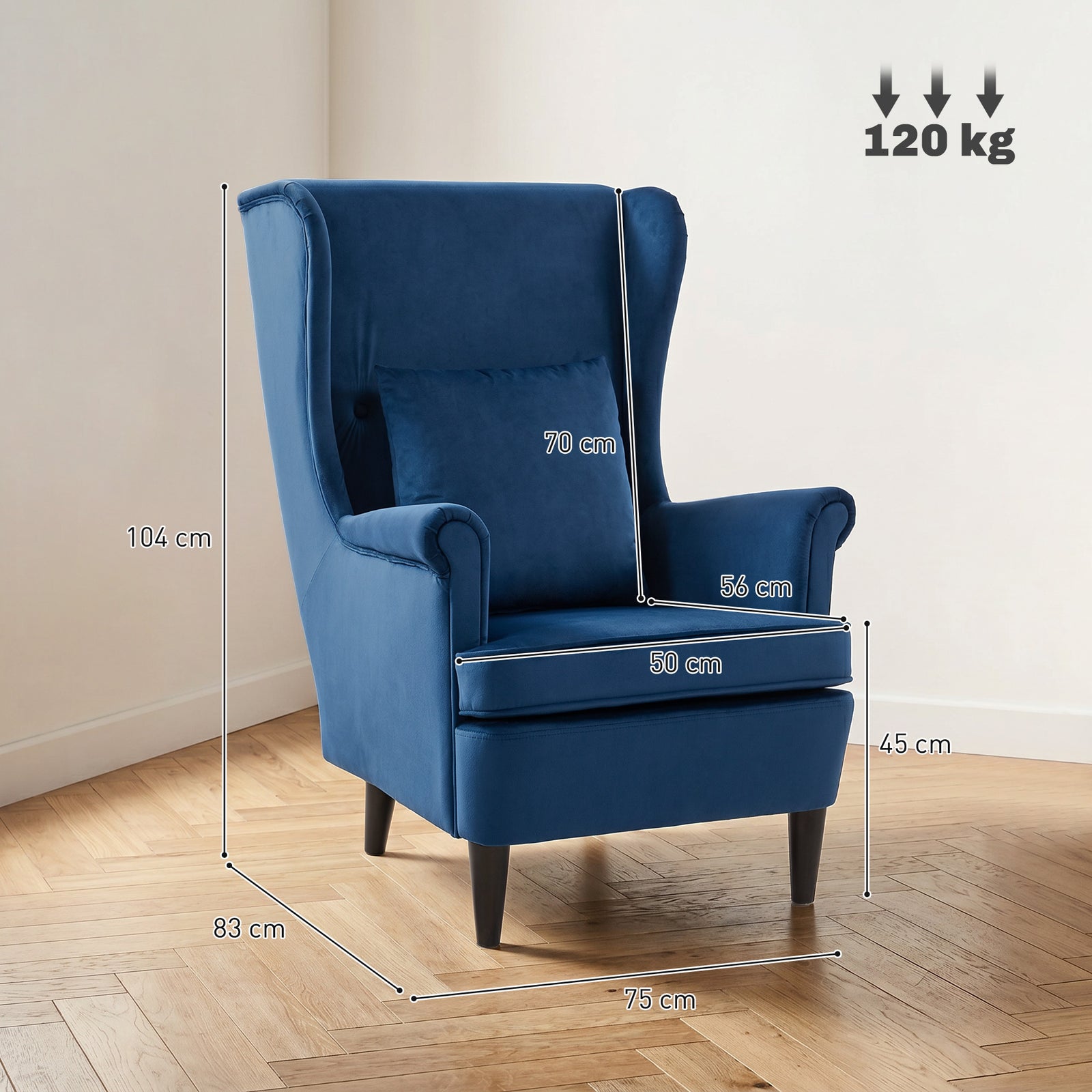 Modern Accent Chair with High Backrest and Pillow, Velvet-Feel Fabric 