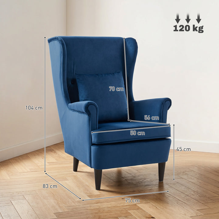 Modern Accent Chair with High Backrest and Pillow, Velvet-Feel Fabric 