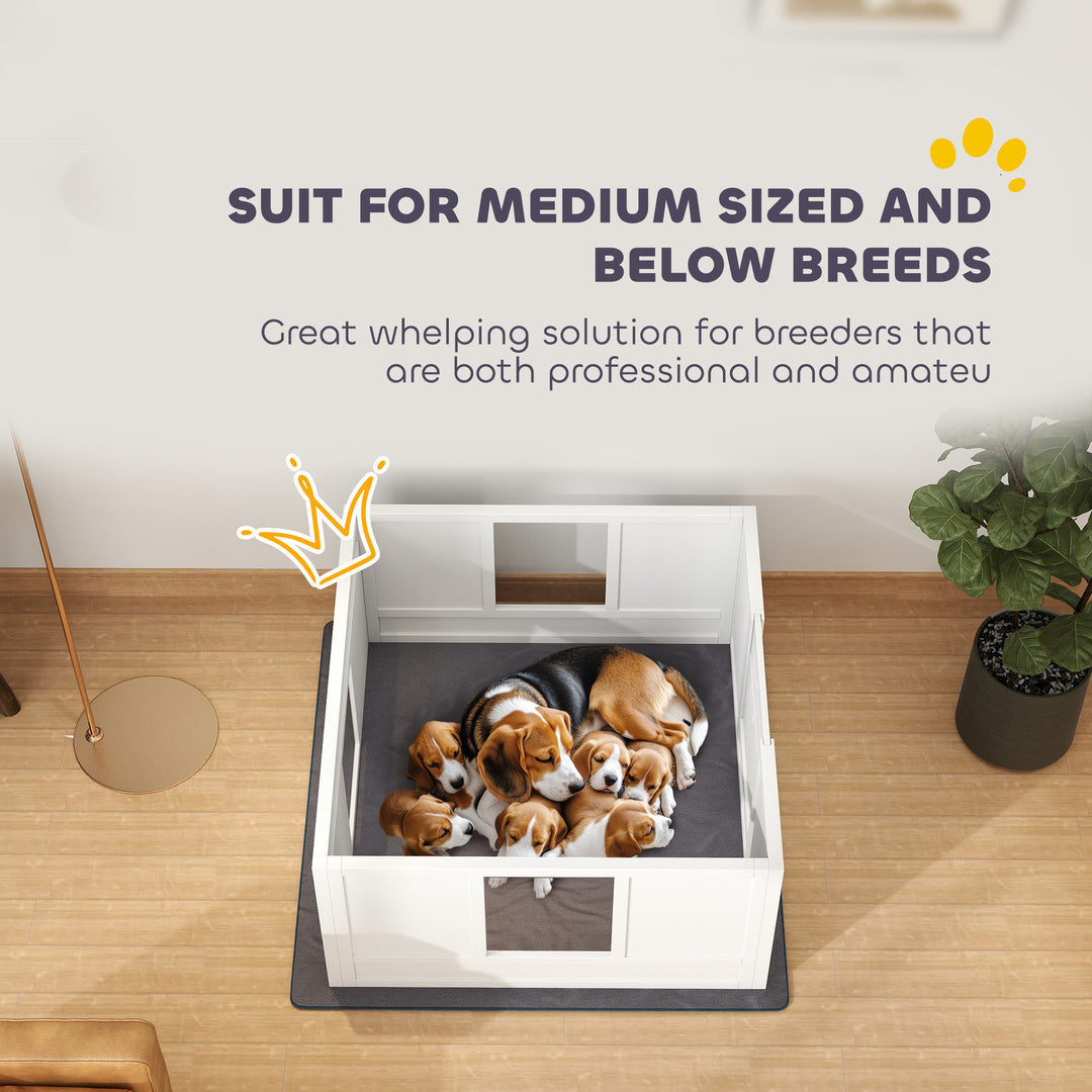 Whelping Box for Dogs with Whelping Pad, Adjustable Entrance, Non-slip Foot Pads, for Medium Dogs, 100 x 96cm