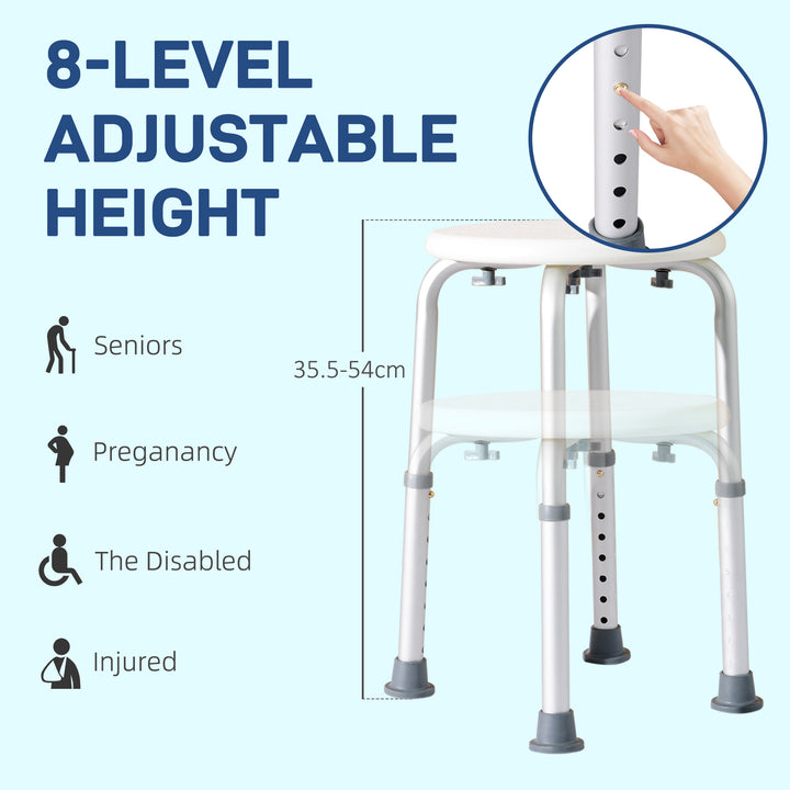 Shower Chair, Height Adjustable Aluminium Shower Stool with Non-Slip Feet for Disabled, Elderly, White