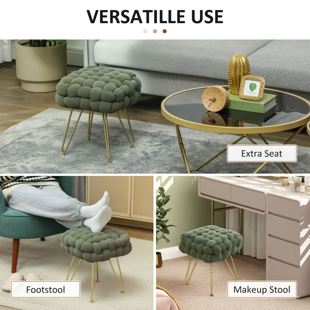 Velvet-Feel Bold Woven Footstool - Green
