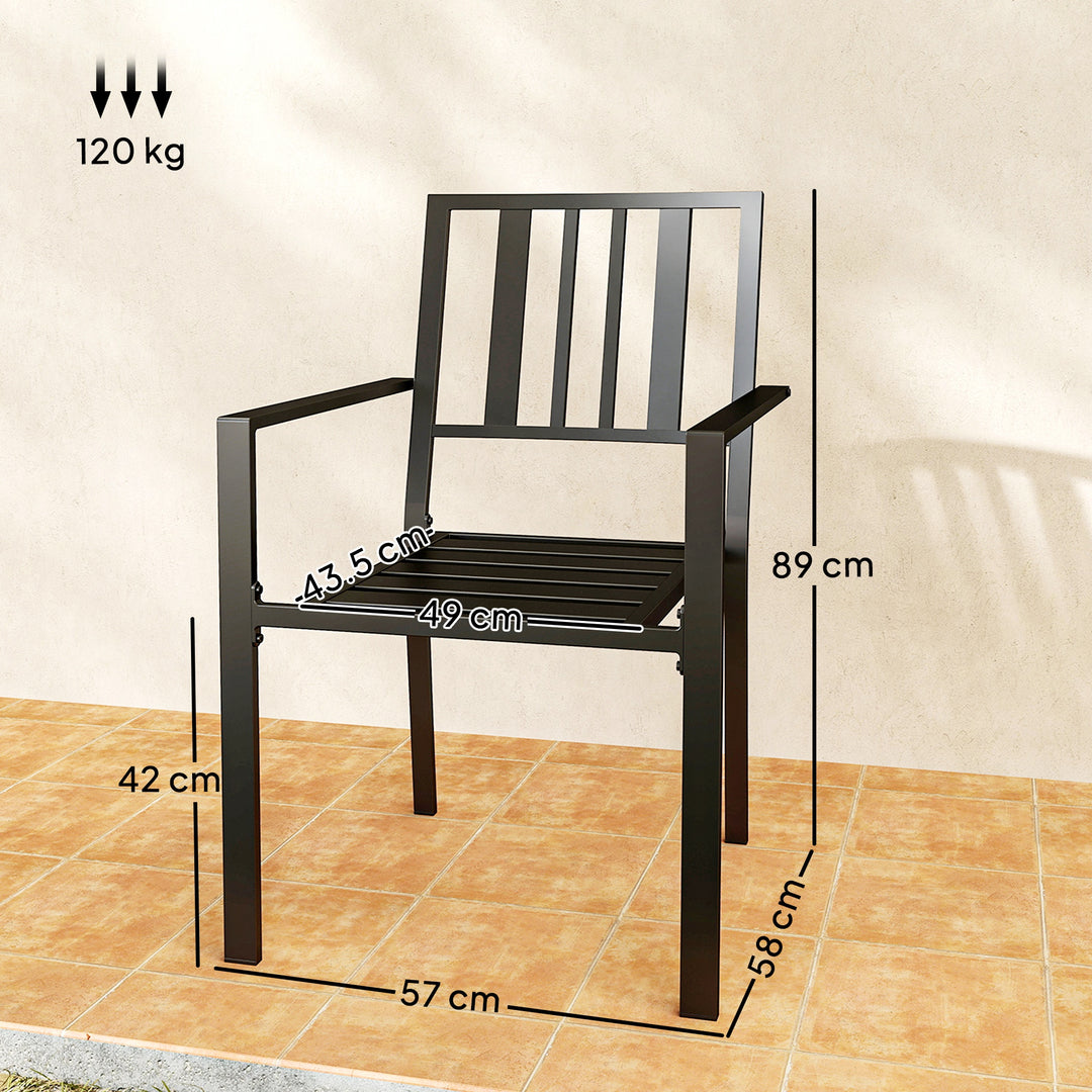 Set of Four Minimal Metal Garden Chairs - Black
