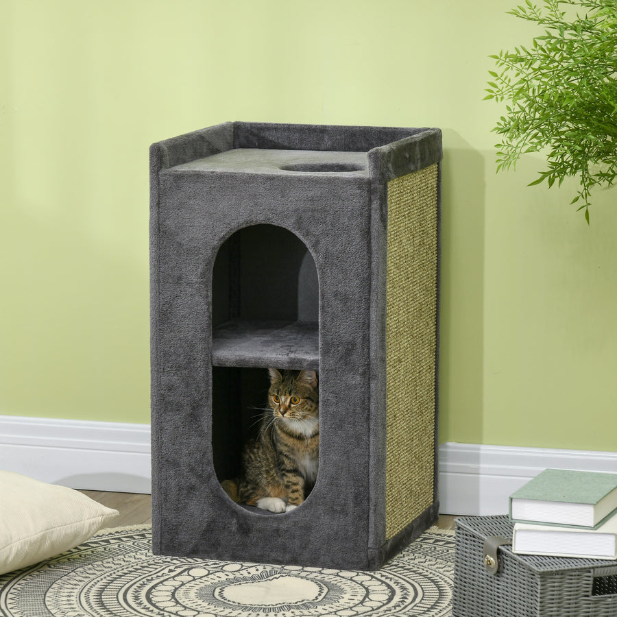 81cm Cat Scratching Barrel, with Two Cat Houses for Indoor Cats, Grey