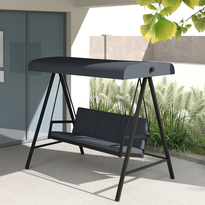 Three-Seat Garden Swing Chair, with Adjustable Canopy - Dark Grey