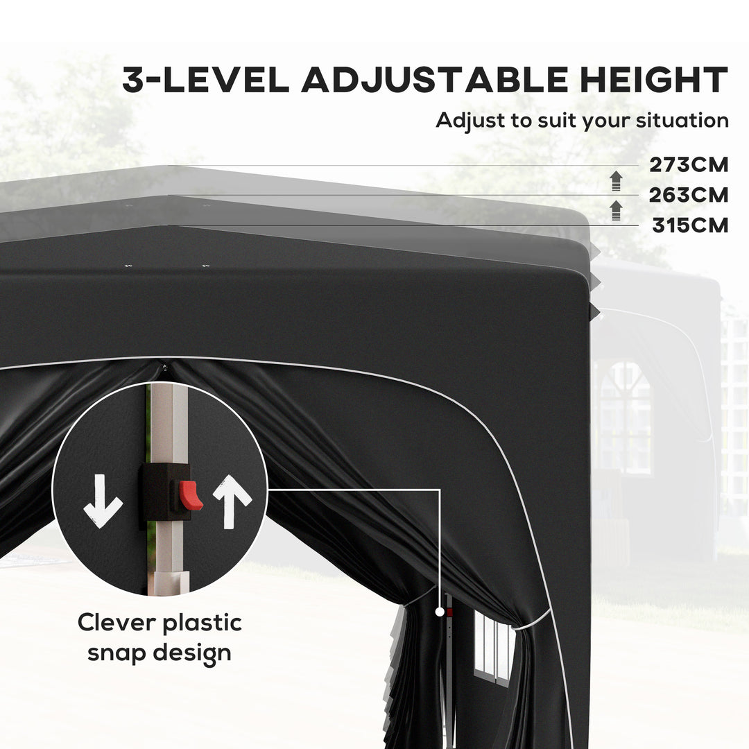 3 x 3m Pop-Up Gazebo Shelter, with Accessories - Black