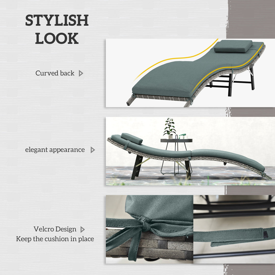 Rattan Folding Sun Lounger Outdoor Chair with Cushion and Pillow Mixed Grey