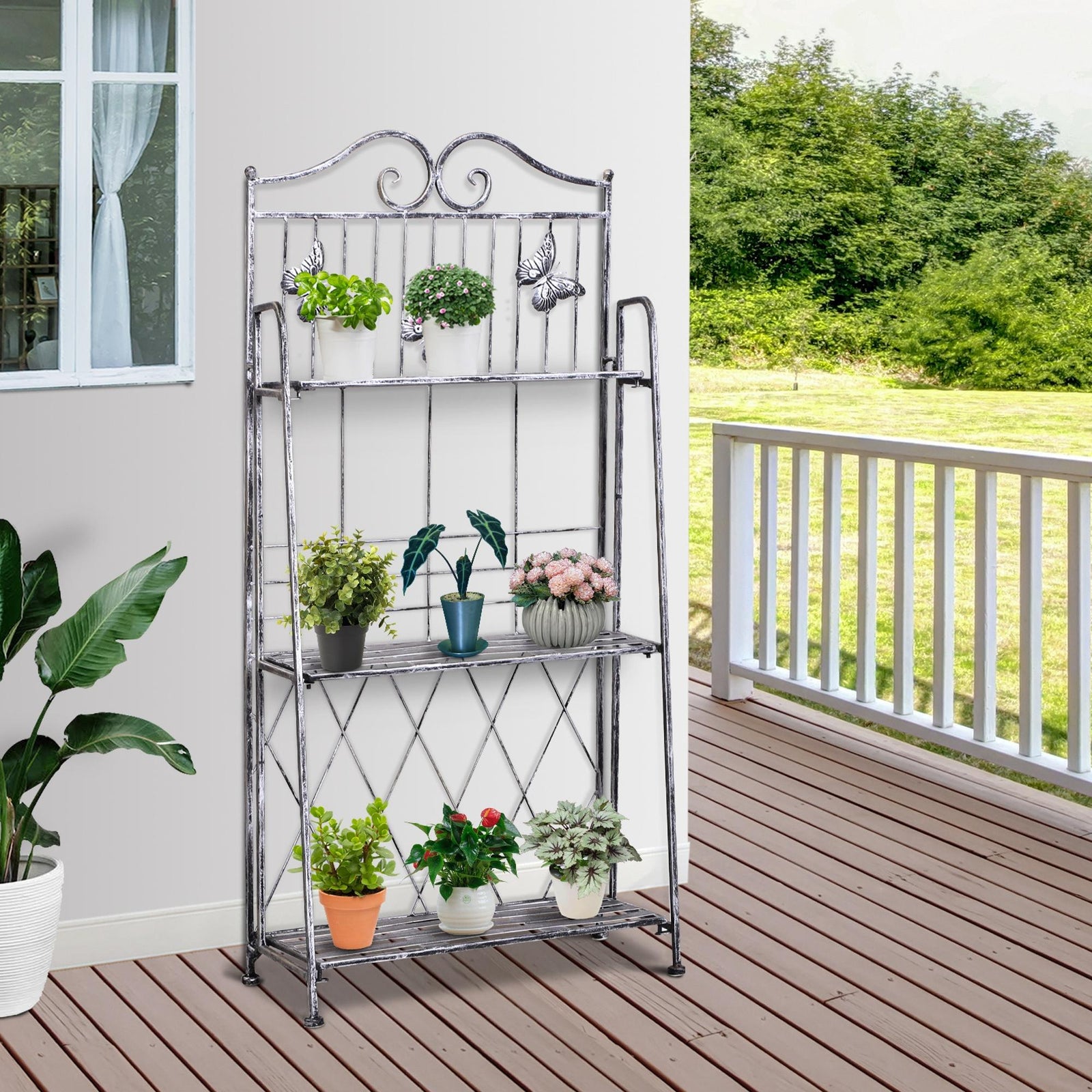 3 Tier Plant Stand Indoor Outdoor, Metal Plant Shelf Flower Display Rack for Potted Plants Garden Balcony Decor, 44 x 25 x 96 cm