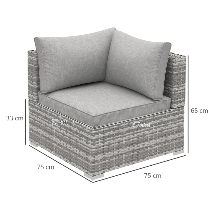 MCL Outdoor PE Rattan Corner Sofa, Garden Wicker Furniture Single Sofa Chair w/ Cushions, Light Grey