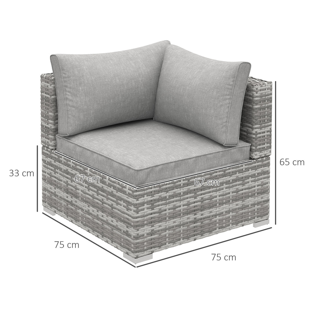 Outdoor PE Rattan Corner Sofa, Garden Wicker Furniture Single Sofa Chair w/ Cushions, Light Grey