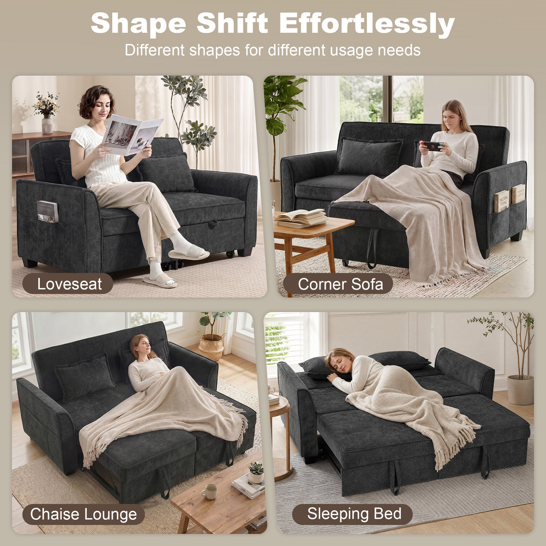 2 Seater Sofa Bed, 4-in-1 L-Shaped Convertible Pull-Out Sleeper Sofa w