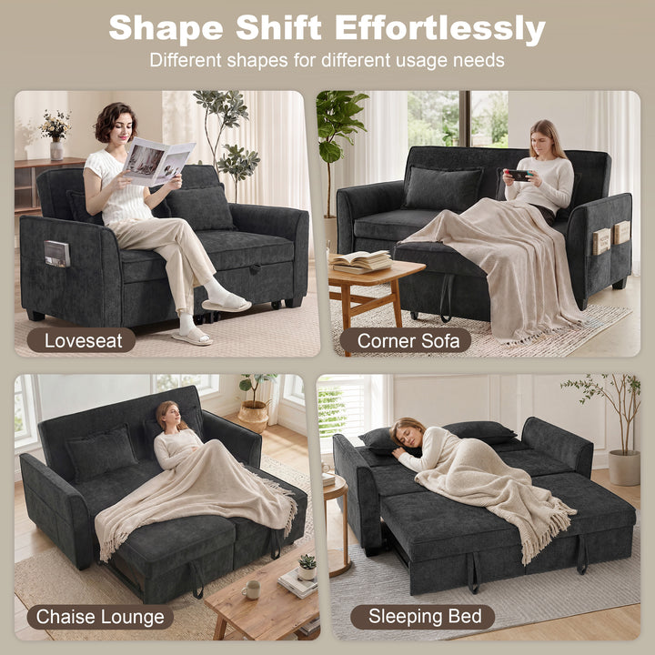 2 Seater Sofa Bed, 4-in-1 L-Shaped Convertible Pull-Out Sleeper Sofa w