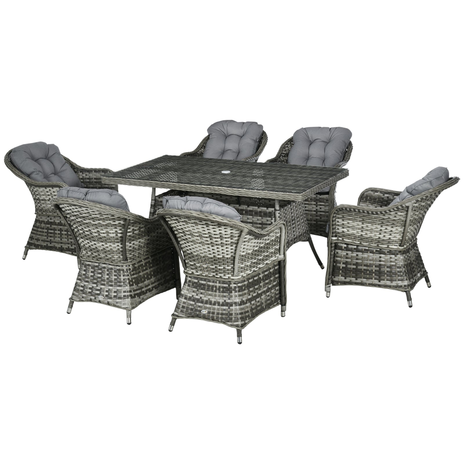 Seven-Piece Rattan Dining Set - Grey