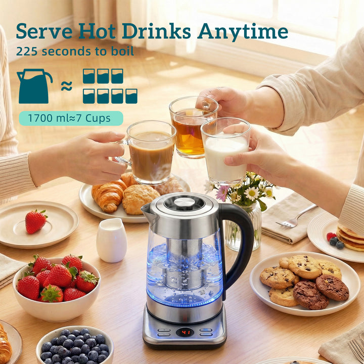 Electric Kettle, 1.7L Fast Boil 3KW Water Kettle with UK Strix Thermos