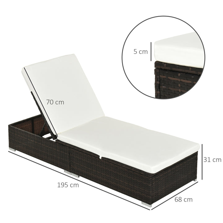 PE Rattan Sun Lounger with Cushion, Outdoor Garden Sunbed Furniture with 5-Level Recliner Backrest, and Armrest, Set of 2, Brown
