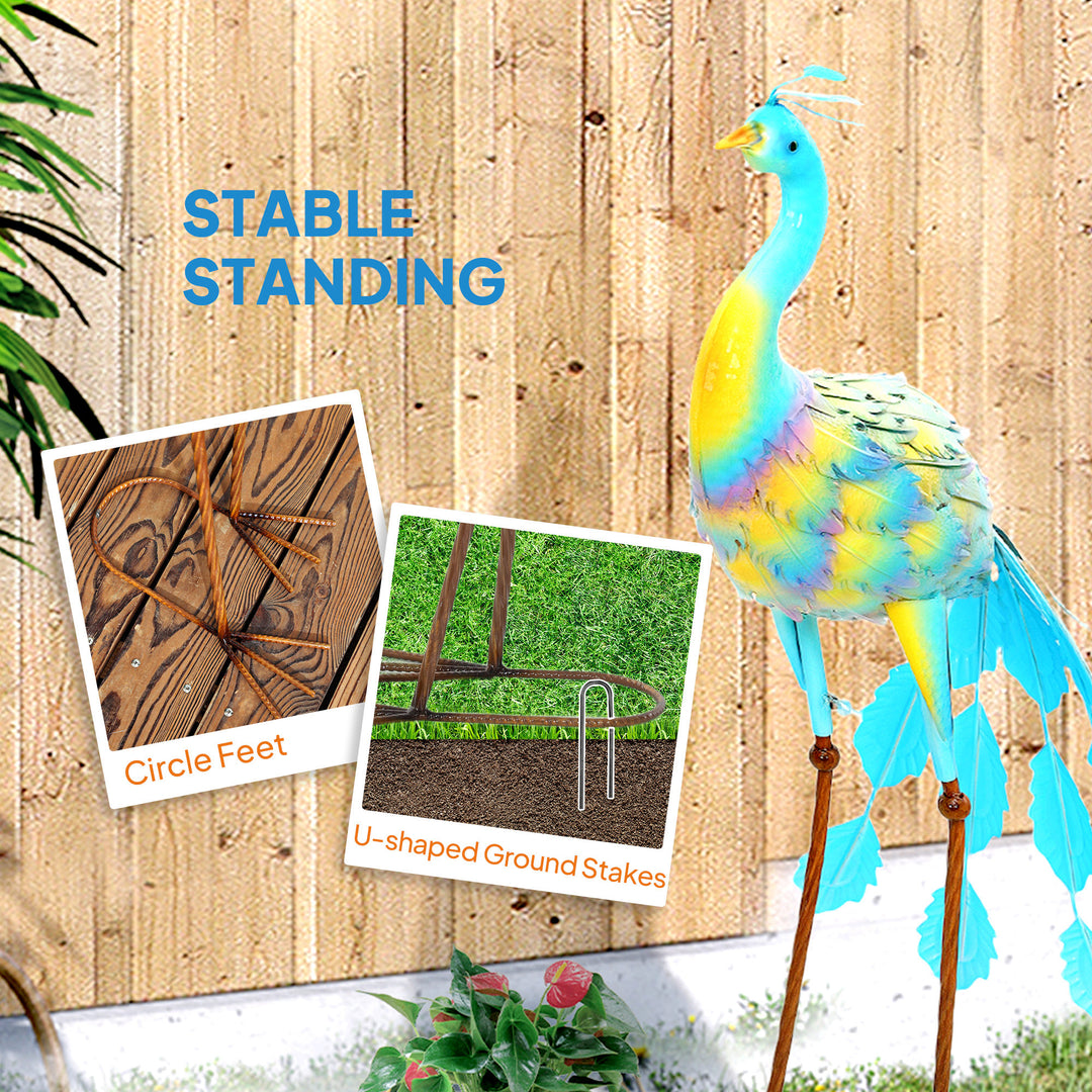 Peacock Garden Statue, Standing Garden Ornament, Metal Garden Gift with Stakes for Patio Pond Landscape Decoration, Multi-Colour