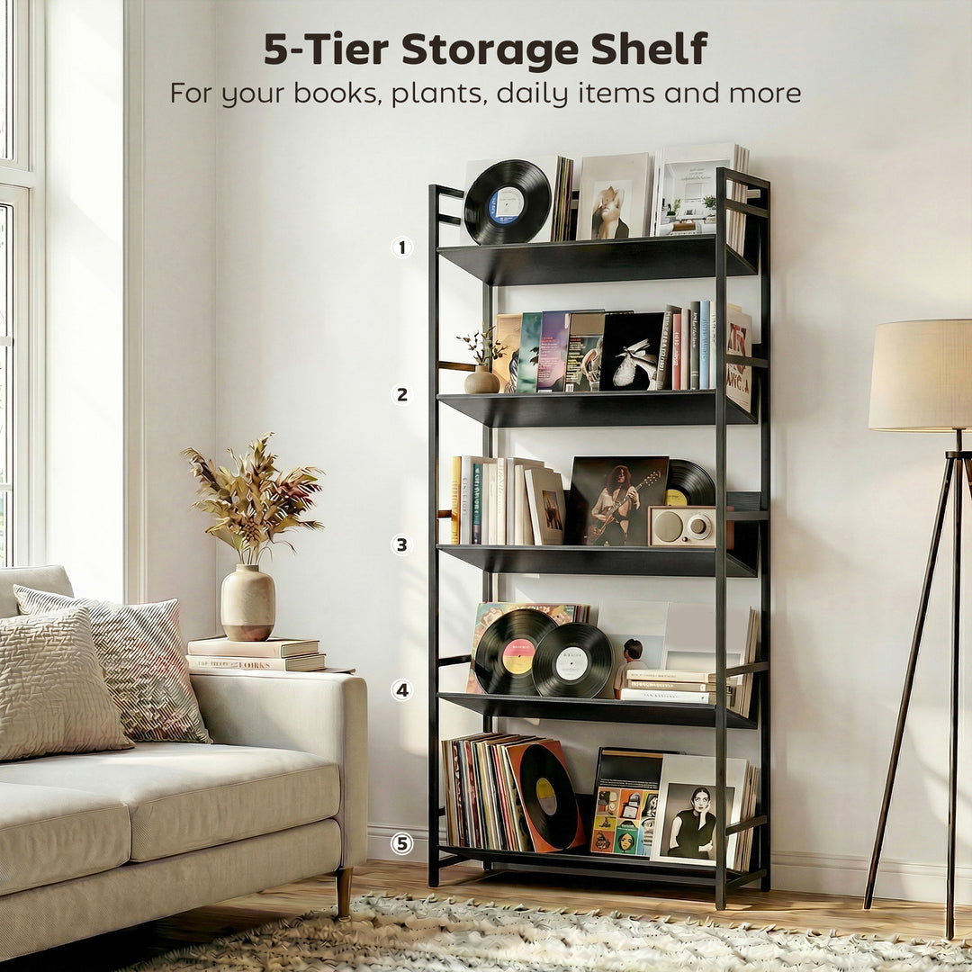 Bookshelf 5-Tier Metal Frame Bookcase Storage Shelves for Living Room 