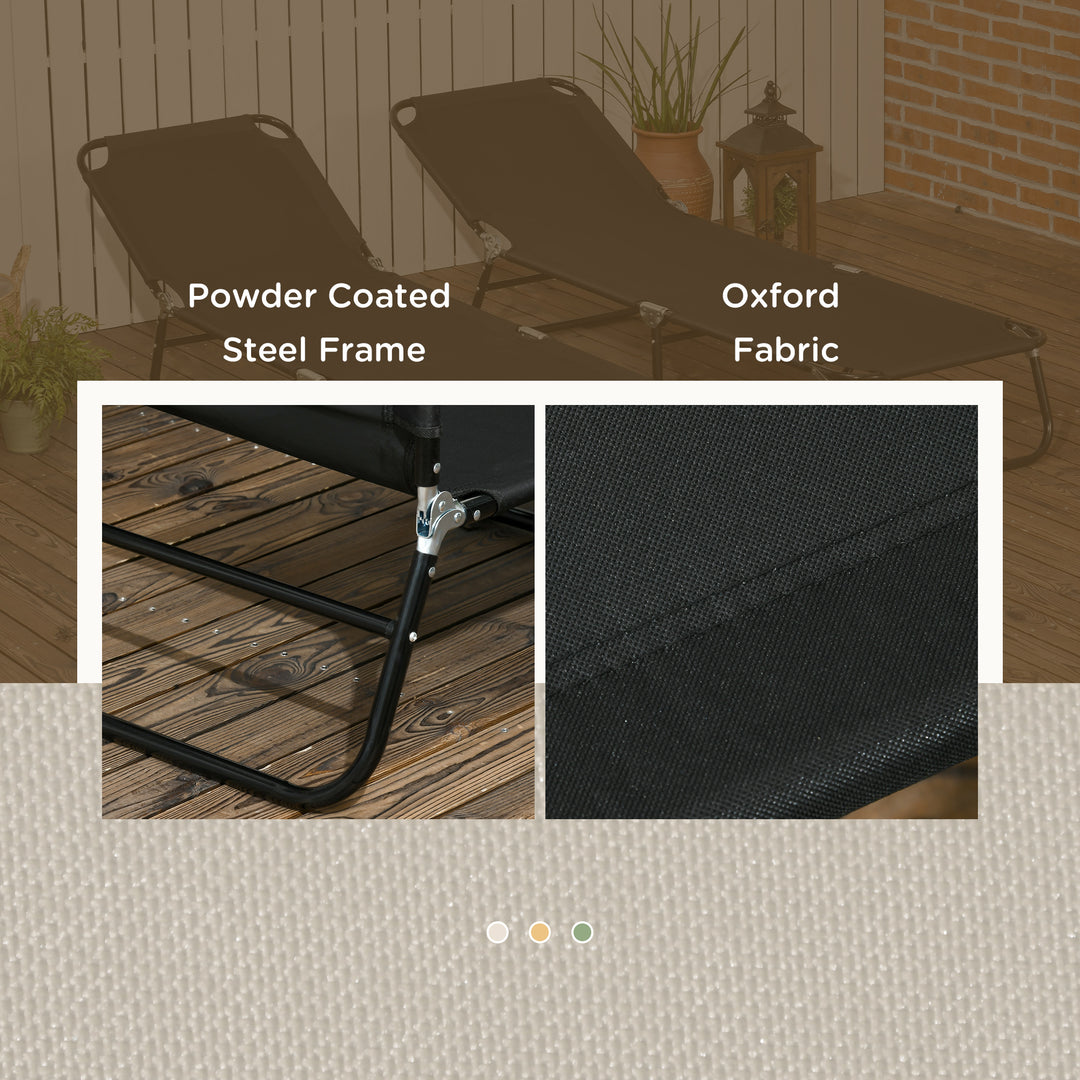 Set of Two Metal Frame Folding Sun Loungers - Black