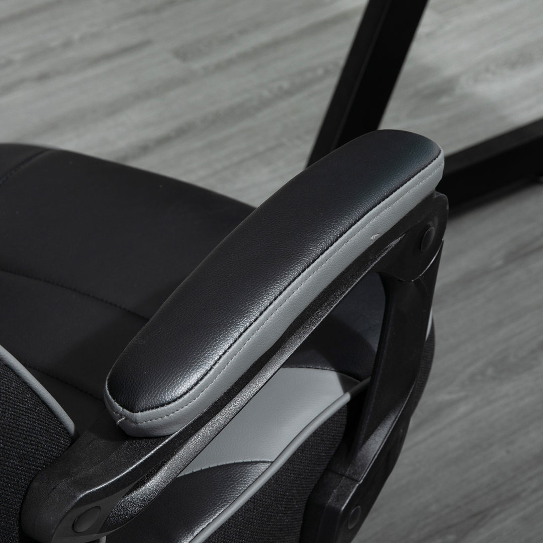 Computer Gaming Chair, Racing Desk Chair with Lumbar Support and Footrest, PU Leather Gamer Chair with Headrest and Swivel Wheels for Home, Grey