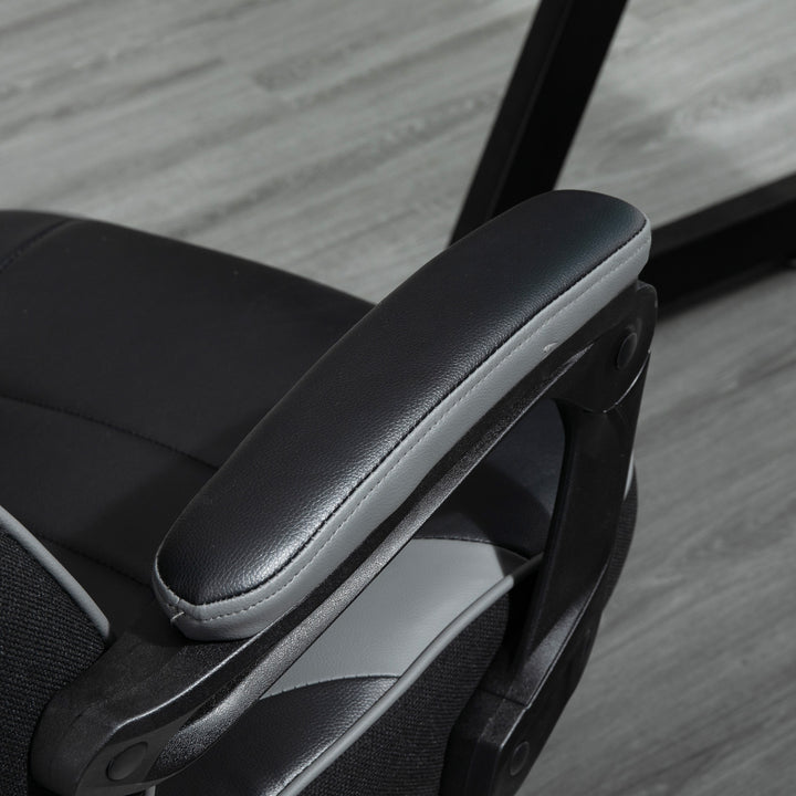 Computer Gaming Chair, Racing Desk Chair with Lumbar Support and Footrest, PU Leather Gamer Chair with Headrest and Swivel Wheels for Home, Grey