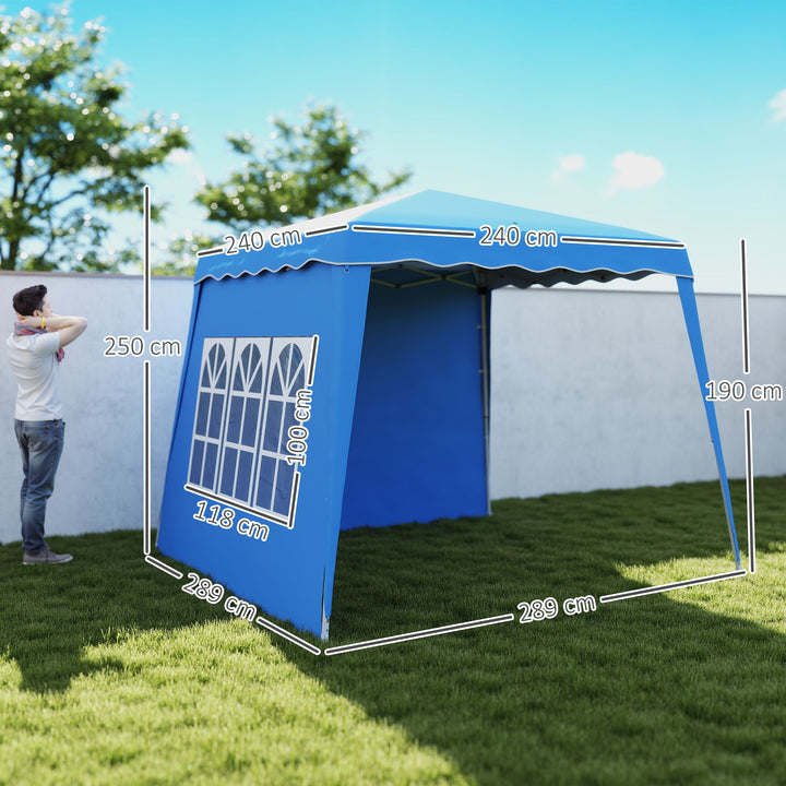 2.4 x 2.4m Two Wall Pop Up Gazebo - Blue