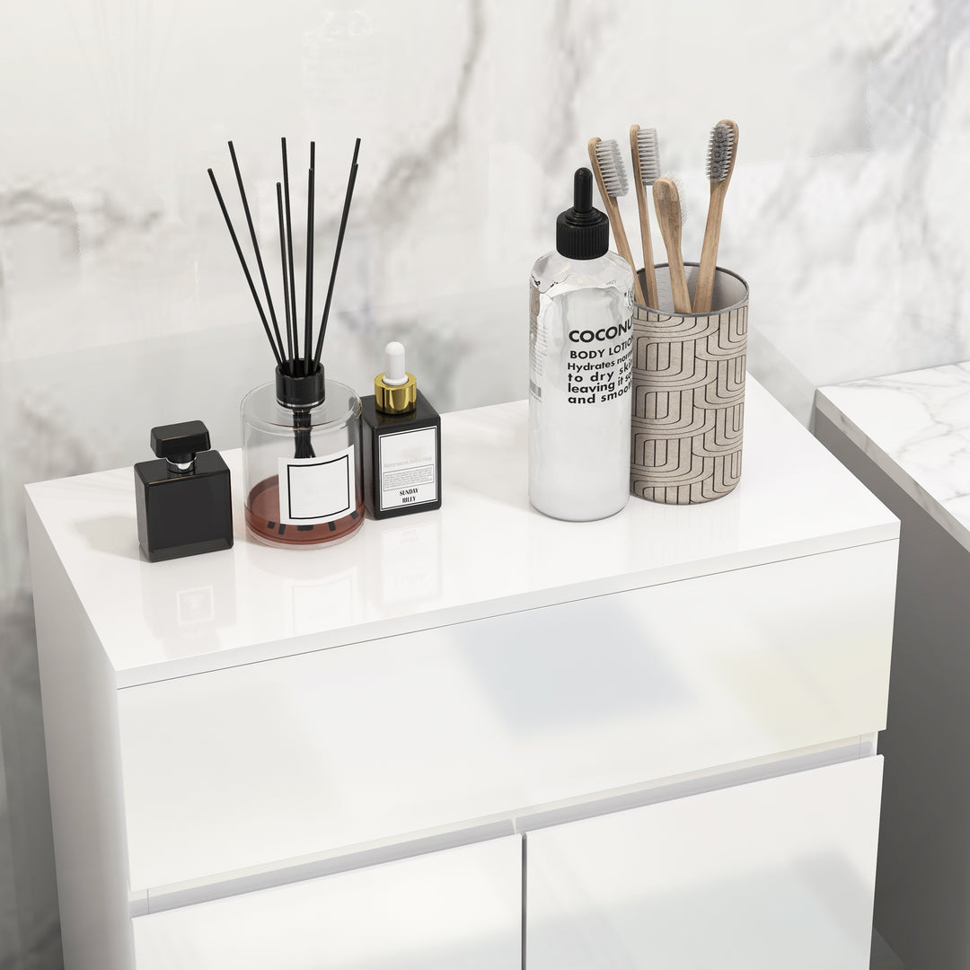 Kleankin Freestanding Bathroom Cabinet: High Gloss Storage with Drawer, Adjustable Shelf, White