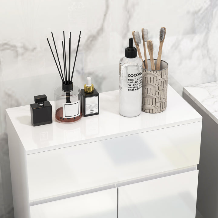 Kleankin Freestanding Bathroom Cabinet: High Gloss Storage with Drawer, Adjustable Shelf, White