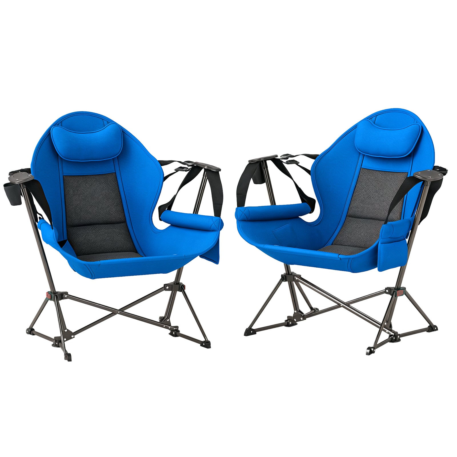 Hammock Camping Chair Set of 2, Adjustable Back Swinging Camping Chair Portable Swinging Chair with Cup Holder, Headrest, Padded Seat and Carry Bag for Travel Fishing Hiking, Blue