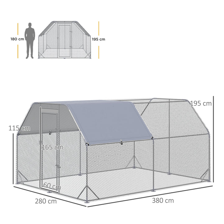 PawHut Chicken Run with Roof, Walk In Chicken Coop Run Cage for 10-12 Chickens, Hen House Duck Pen Outdoor, 380x280x195 cm