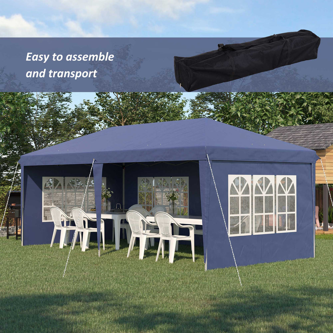 Outsunny 3 x 6m Pop Up Gazebo, Height Adjustable Marquee Party Tent with Sidewalls and Storage Bag, Blue