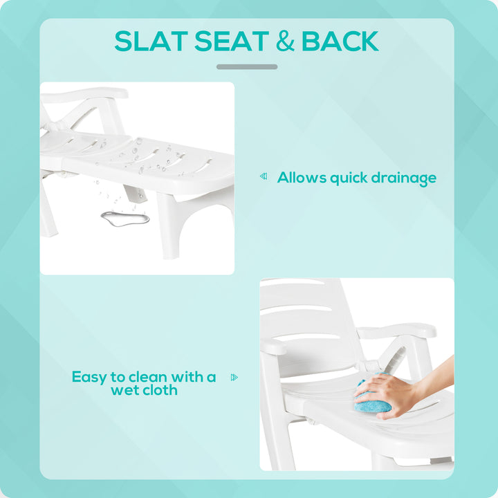 MCL Outdoor Folding Sun Lounger Recliner on Wheels w/ 5-Position Backrest, White