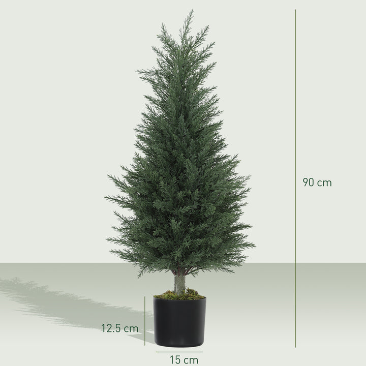 Set of 2 Decorative Artificial Plant, 90 cm Cypress Tree with 362 Leaves in Pot, UV-Resistant Plastic Fake Tree for Indoor Outdoor Home Office