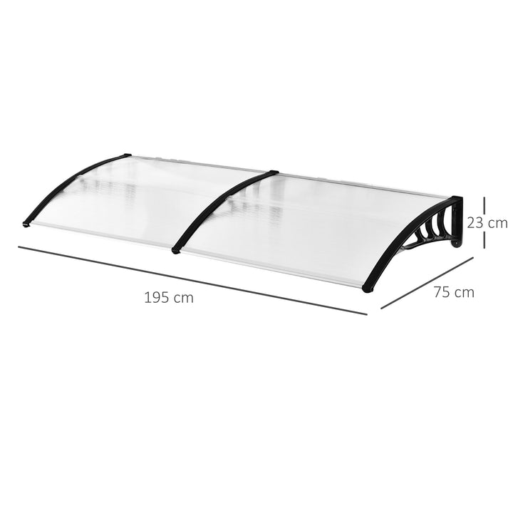 Outsunny 75 x 195 cm Curved Door Window Awning Canopy, Polycarbonate Cover Front Door Outdoor Patio, UV Rain Snow Protection Shelter, Clear