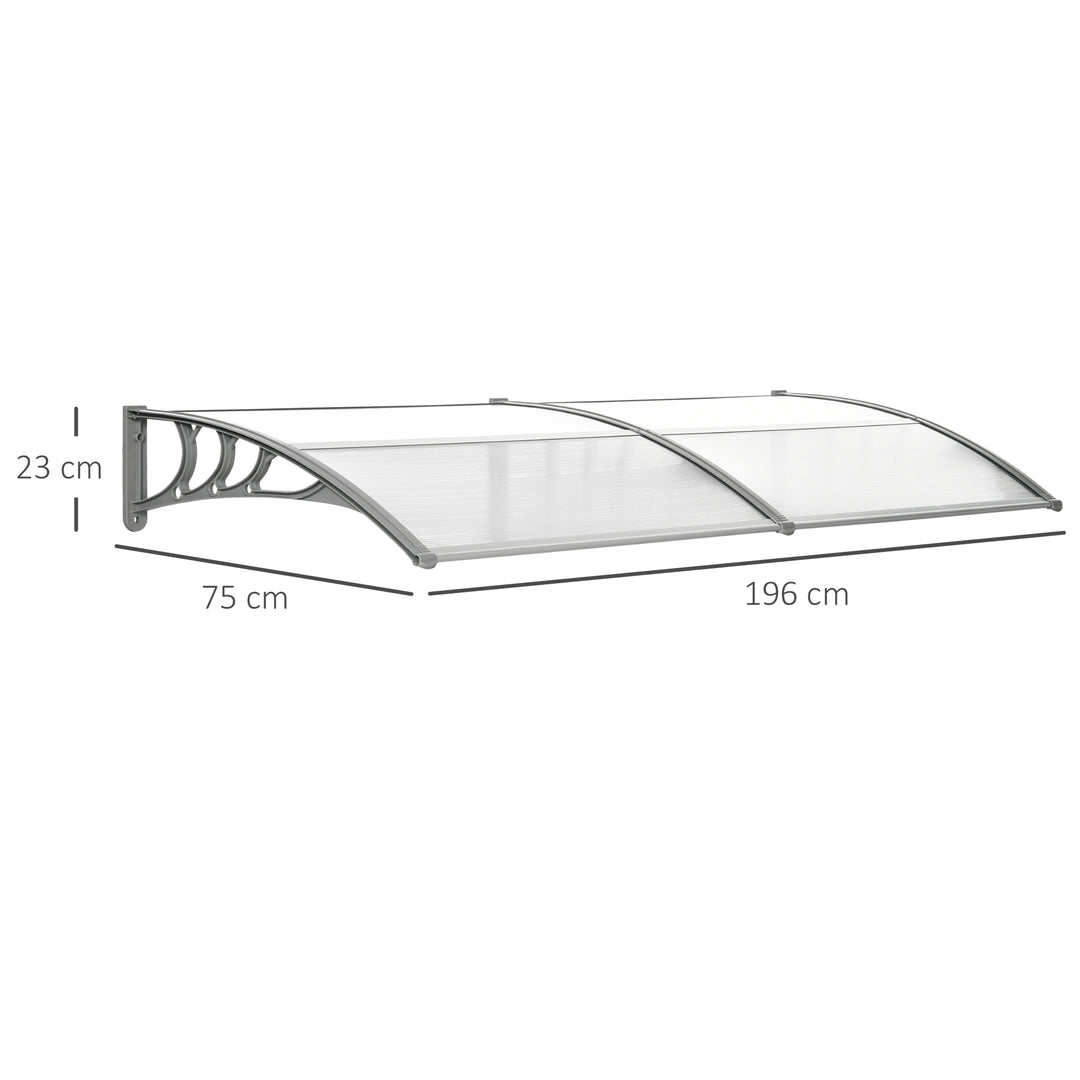 Front Door Canopy Outdoor Awning Aluminium Rigid Plastic Polycarbonate Rain Shelter UV Water Rain Resistant 196 x 75cm Clear