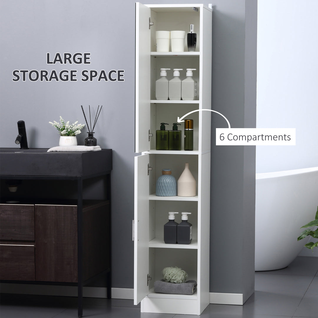Tall Bathroom Cabinet with Mirror and Adjustable Shelf - White
