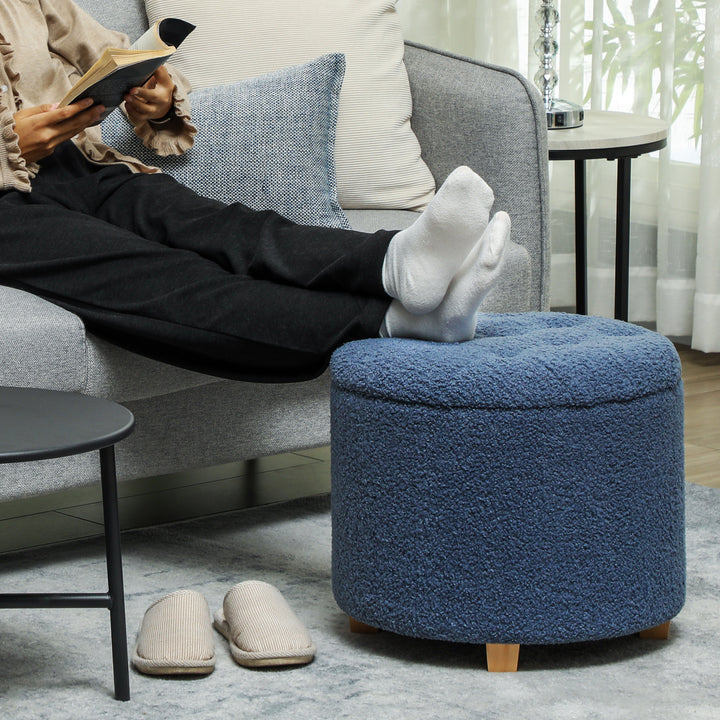 40.5L Teddy Fleece Storage Ottoman - Blue