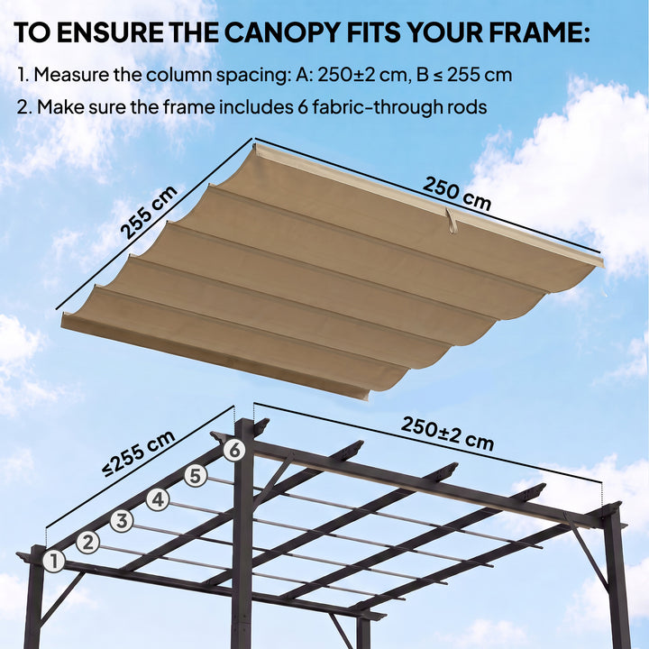 Retractable Pergola Cover, 2.55 x 2.5 m Replacement Canopy Fabric for 
