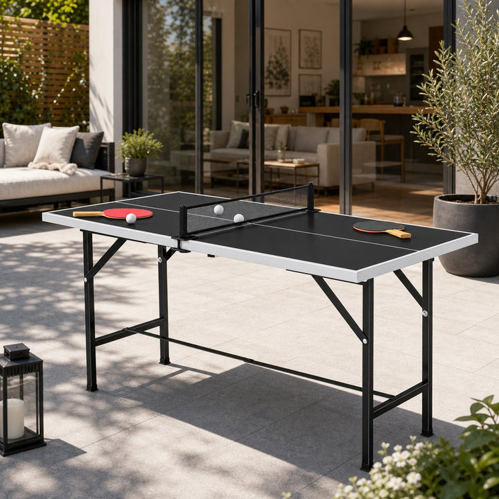 5ft Mid-Size Table Tennis Table, Ping Pong Table with Net, 2 Table Ten