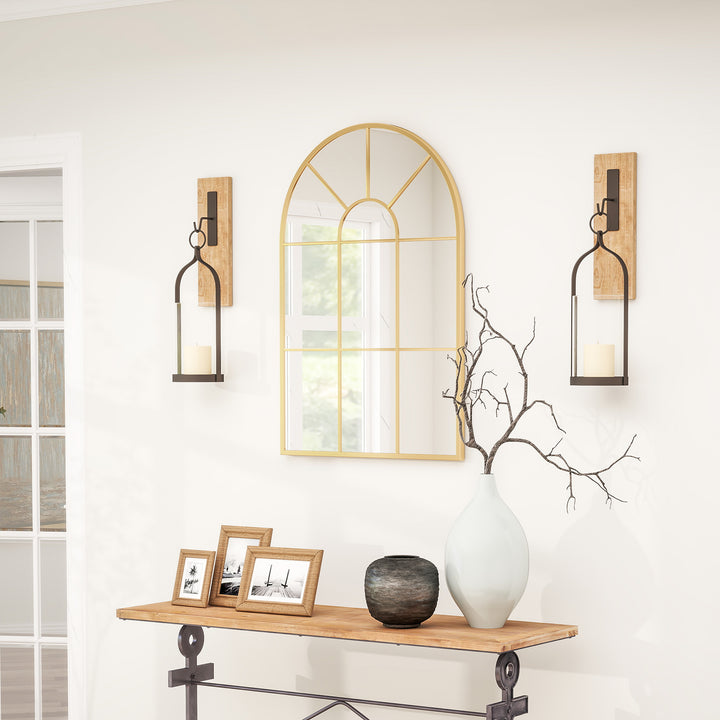 90 X 61cm Arched Grid Mirror - Gold Tone
