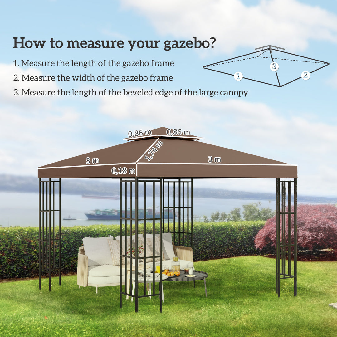 3x3 m Double-Tier Canopy Top Replacement-Coffee