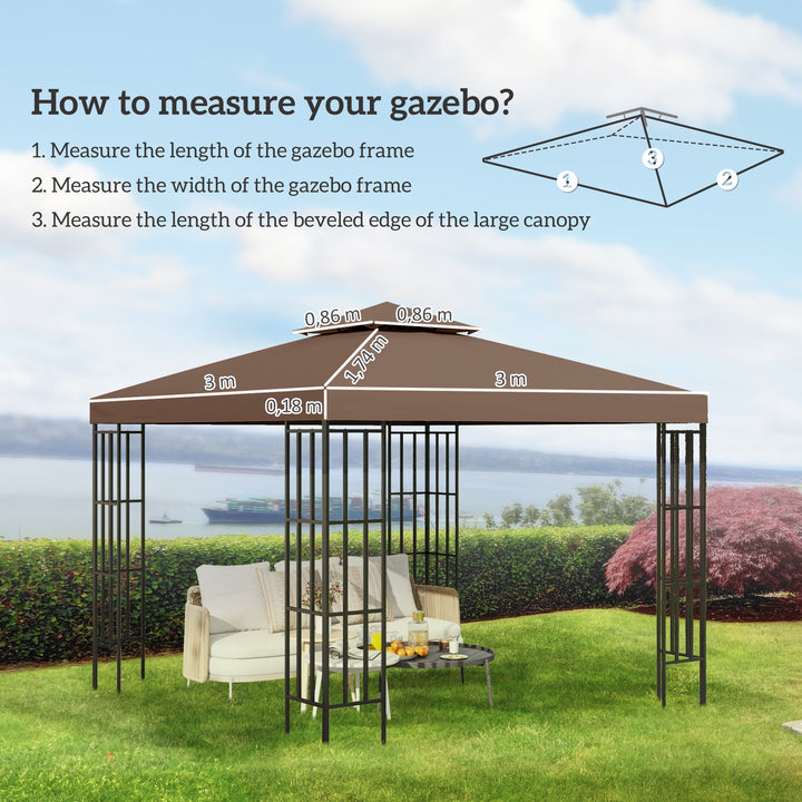 3x3 m Double-Tier Canopy Top Replacement-Coffee