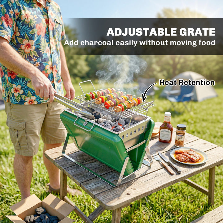 Charcoal BBQ Grill Portable Stainless Steel Barbecue with Tilting Grat