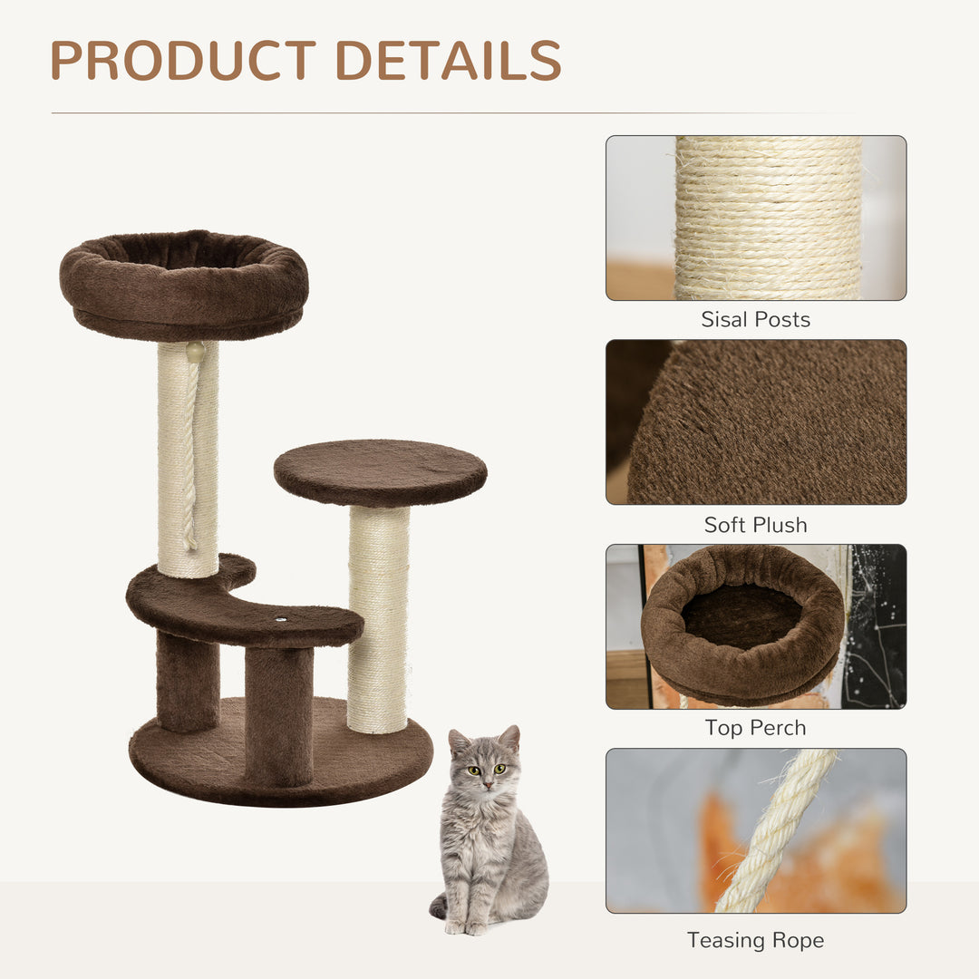 Pawhut 65 cm Cat Tree Cat Scratching Post Kitty Scratcher Kitten Activity Center Scratching Post Playhouse 2 Perch w/ Hanging Sisal Rope | Aosom UK