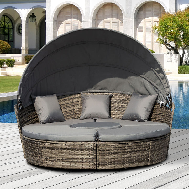 Outsunny Rattan Garden Furniture Cushioned Wicker Round Sofa Bed with Coffee Table Patio Conversation Furniture Set