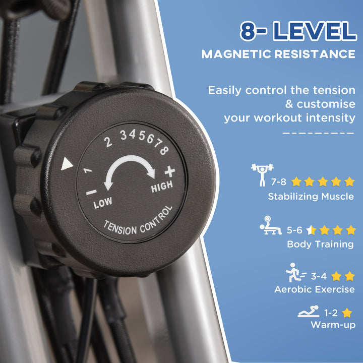 2-in-1 Folding Exercise Bike with 8-Level Magnetic Resistance, Arm Resistance Band, Pulse Sensor, Grey