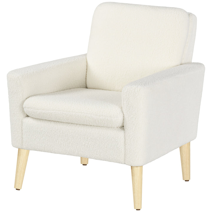 HOMCOM Modern Armchair, Upholstered Accent Chair with Wood Legs and Wide Padded Seat, Teddy Occasional Chair, Cream White | Aosom UK